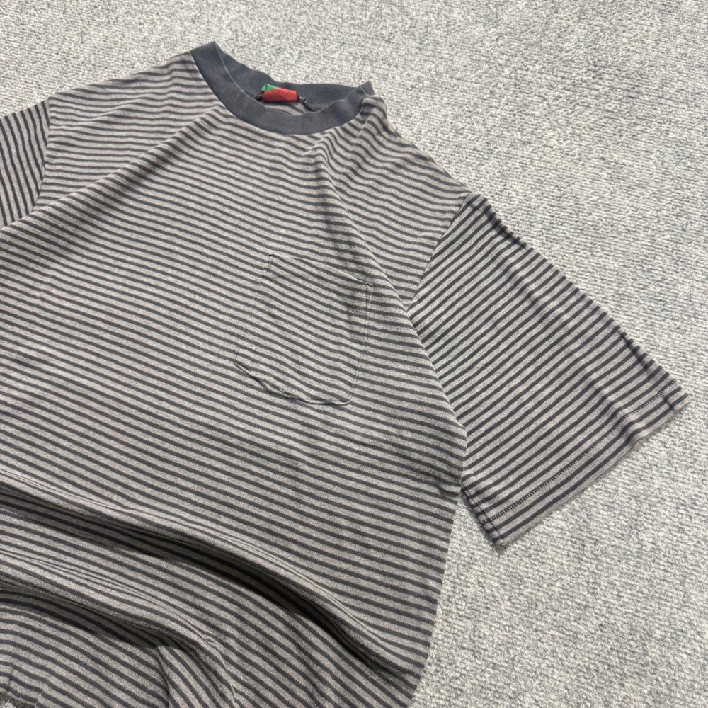 VTG Oakton Limited T-shirt Men's S Striped Gray Black 90s Single Stitch Paper